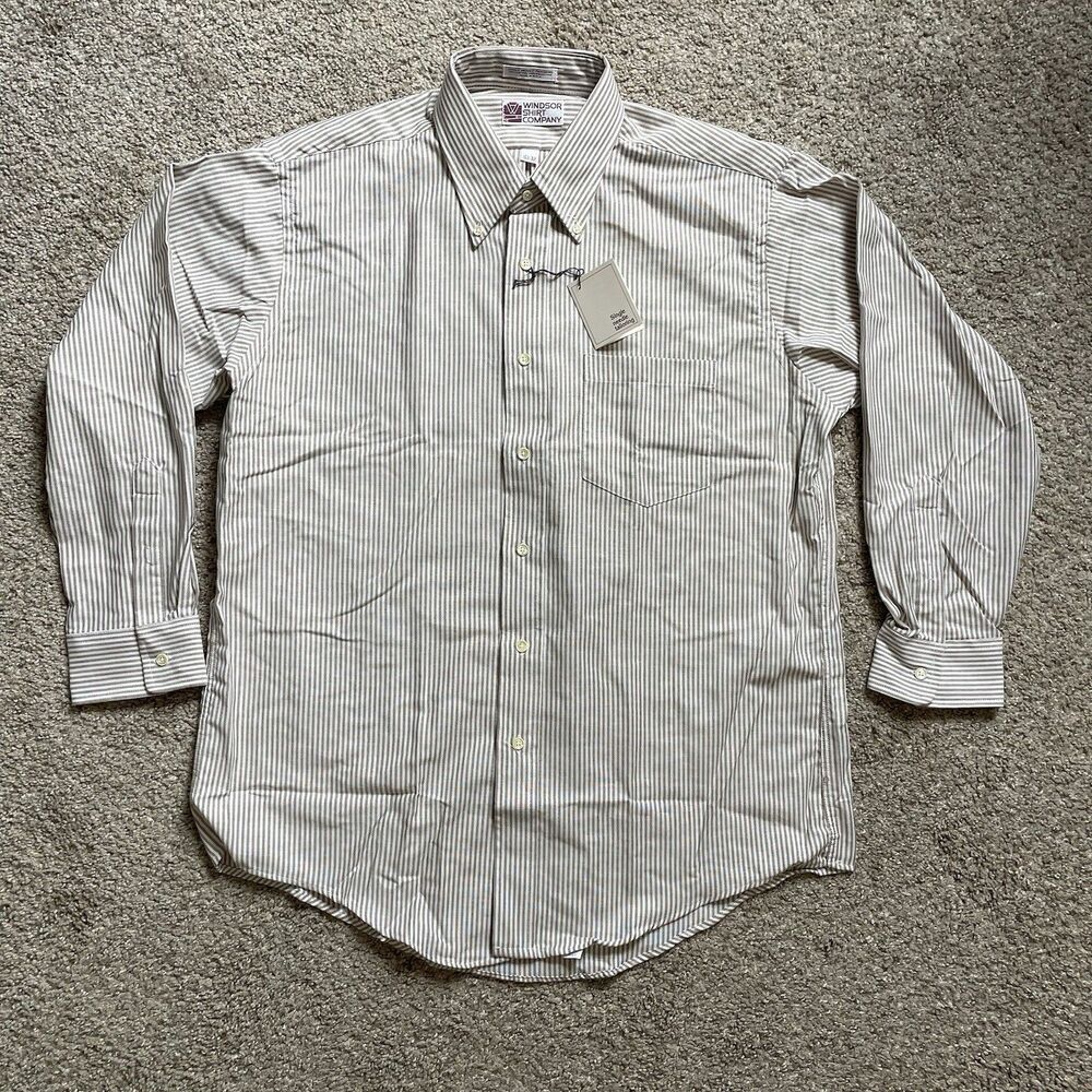 Vintage Windsor Shirt Company Stripe Shirt Long Sleeve Gray 16.5-35 USA